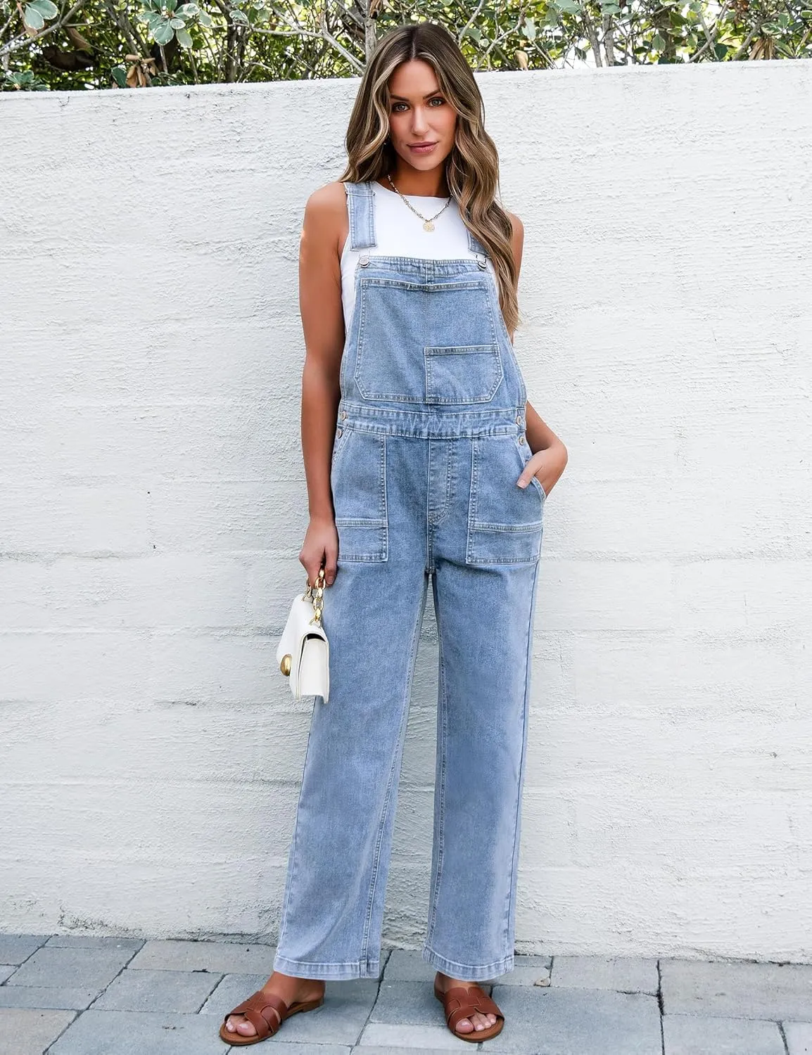 luvamia Jean Overalls for Women Straight Leg Baggy Stretchy Denim Bib Adjustable Strap Casual Overall Jumpsuit Loose Fit