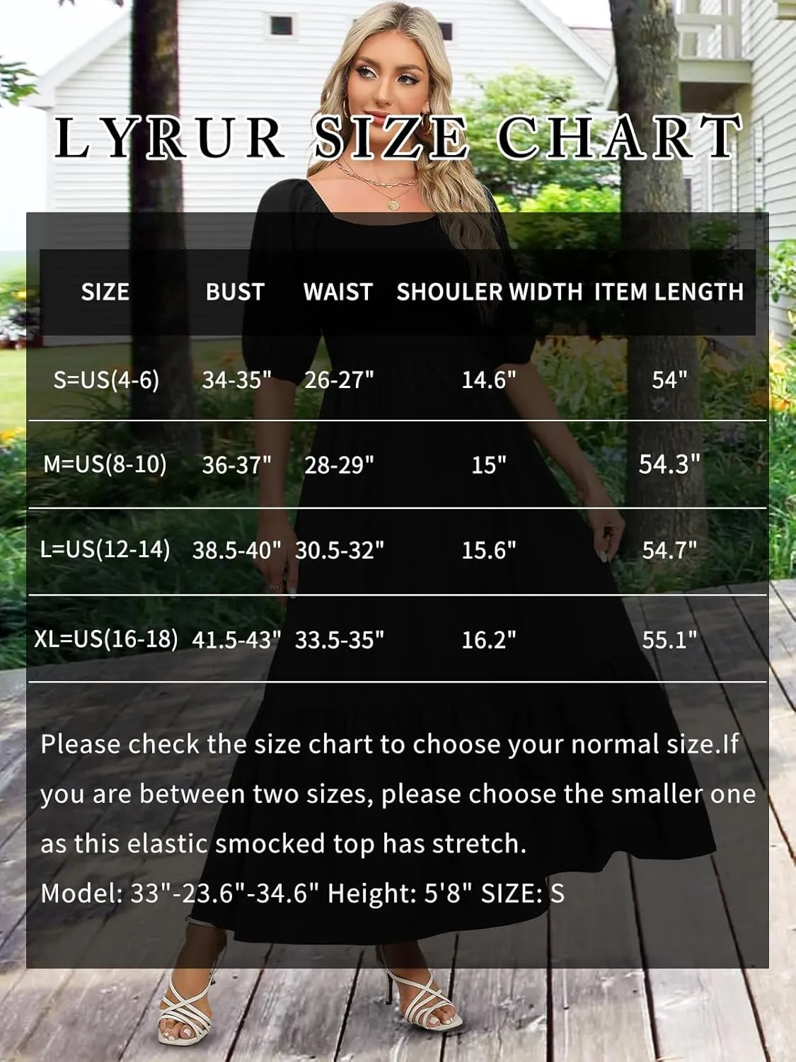 Lyrur Summer Boho Smocked Maxi Dresses for Women 2025 Casual Puff Sleeve Square Neck A Line Tiered Ruffle Ankle Length Dress