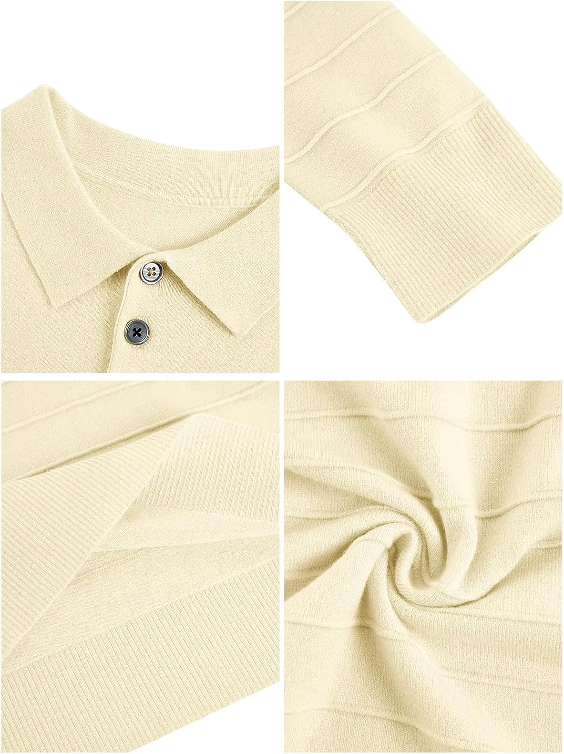 Makkrom Mens Polo Shirts Long Sleeve Striped Pullover Casual Slim Fit Solid Knit Sweater Classic Golf Shirt