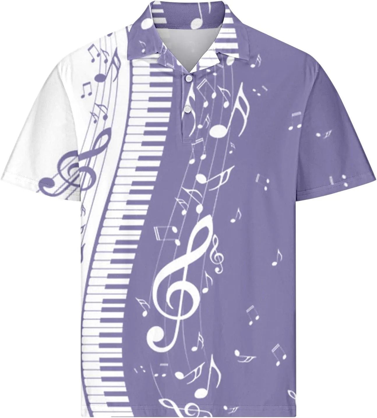 Men Short Sleeve Button Polo Shirts Stylish Casual Piano Music Printed Golf T-Shirt Summer Casual Music Festival Tops
