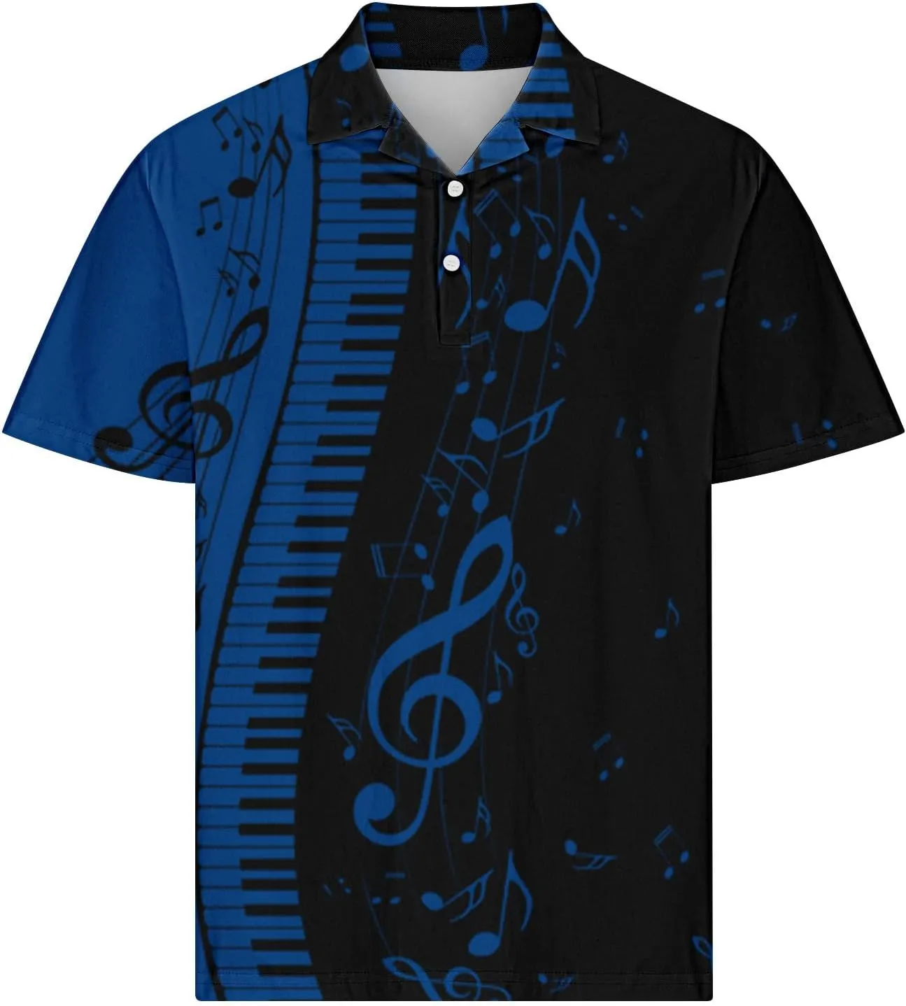 Men Short Sleeve Button Polo Shirts Stylish Casual Piano Music Printed Golf T-Shirt Summer Casual Music Festival Tops