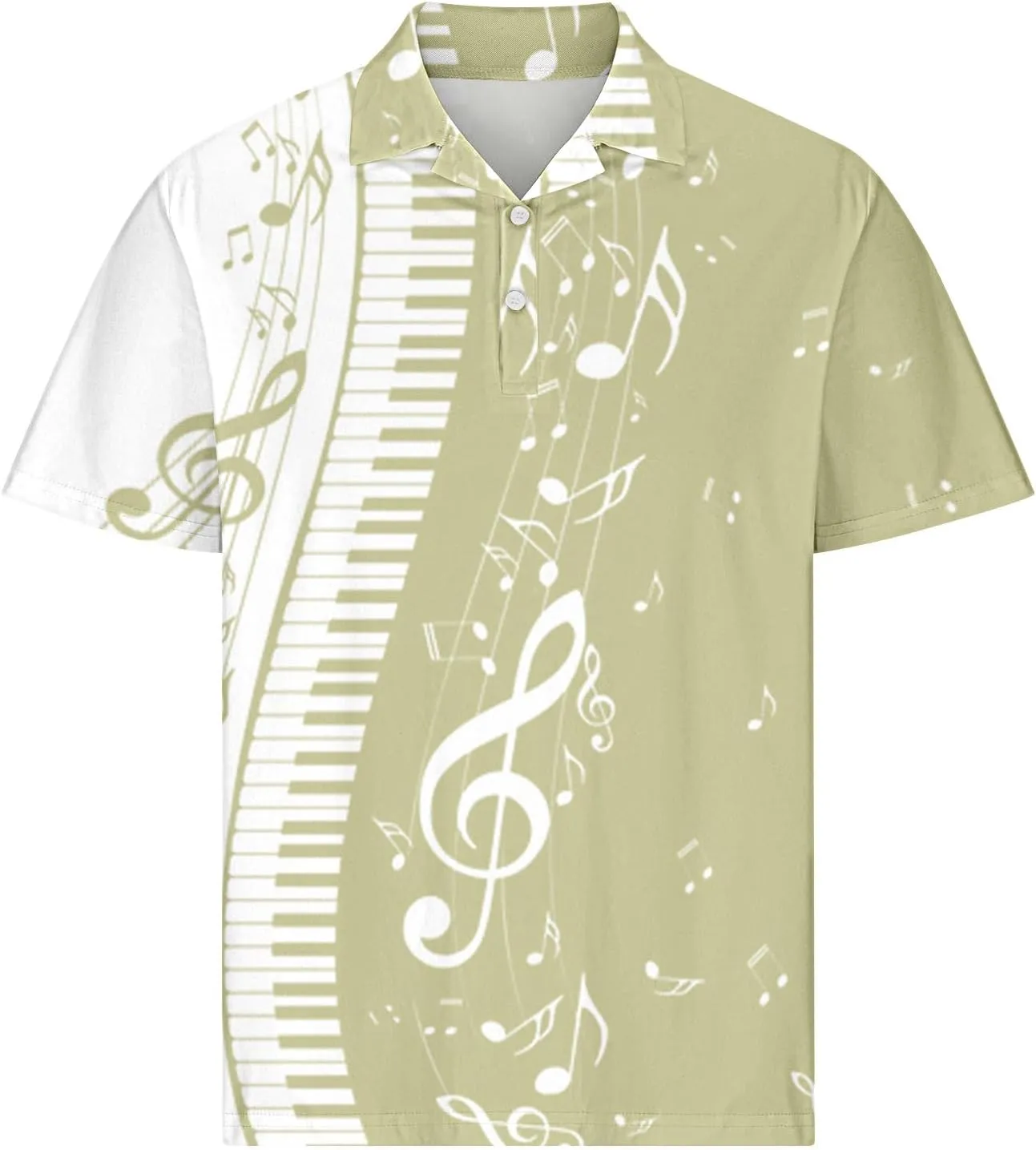 Men Short Sleeve Button Polo Shirts Stylish Casual Piano Music Printed Golf T-Shirt Summer Casual Music Festival Tops