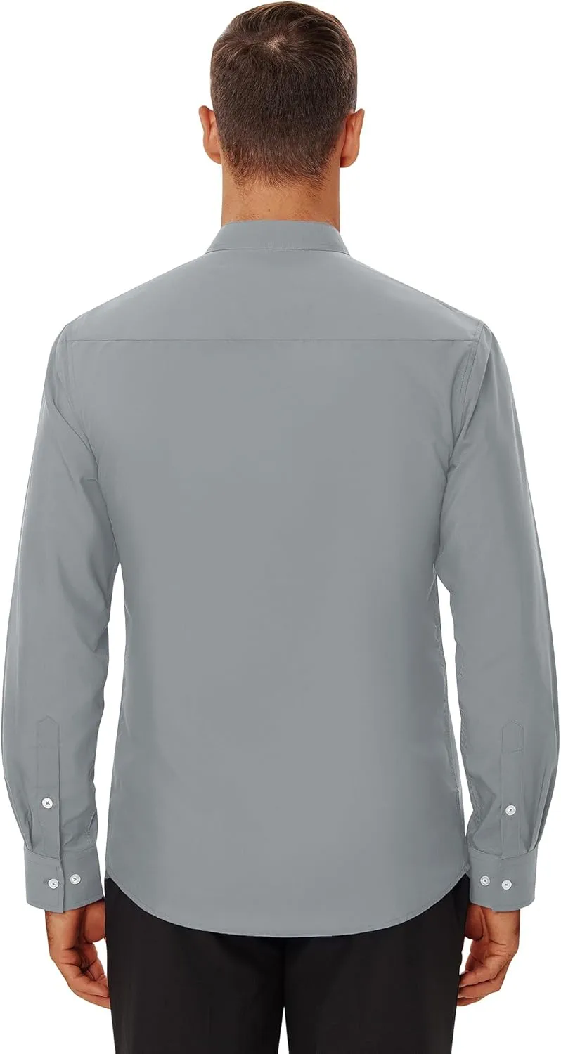 Mens Dress Shirts Wrinkle Free Dress Shirts for Men Long Sleeve Button Down Shirts Banded Collar Shirts