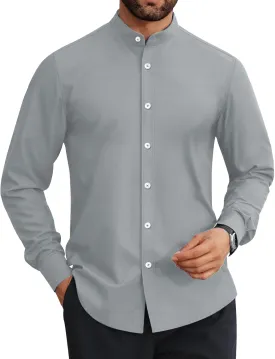 Mens Dress Shirts Wrinkle Free Dress Shirts for Men Long Sleeve Button Down Shirts Banded Collar Shirts