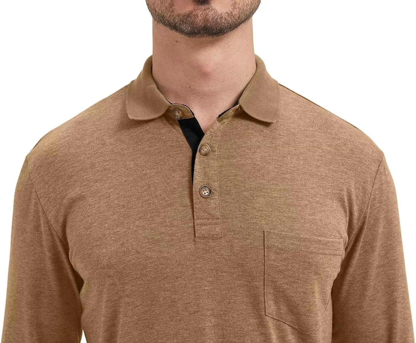Men's Fashion Polo Shirts Casual Lightweight Long Sleeve Button Shirt with Pocket