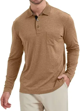 Men's Fashion Polo Shirts Casual Lightweight Long Sleeve Button Shirt with Pocket