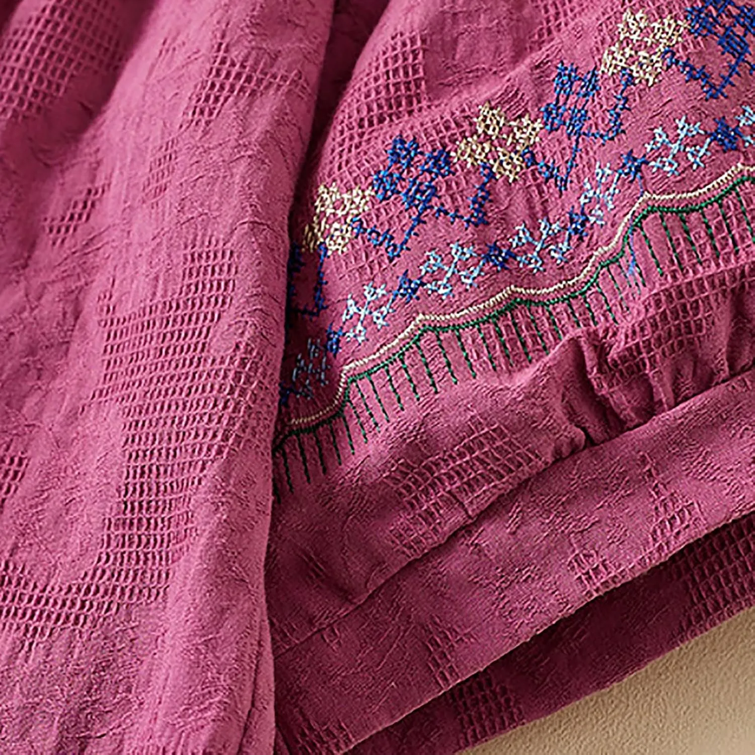Mexican Embroidered Tops for Women Summer Cotton Linen Shirt Casual Short Sleeve Round Neck Blouse Tees