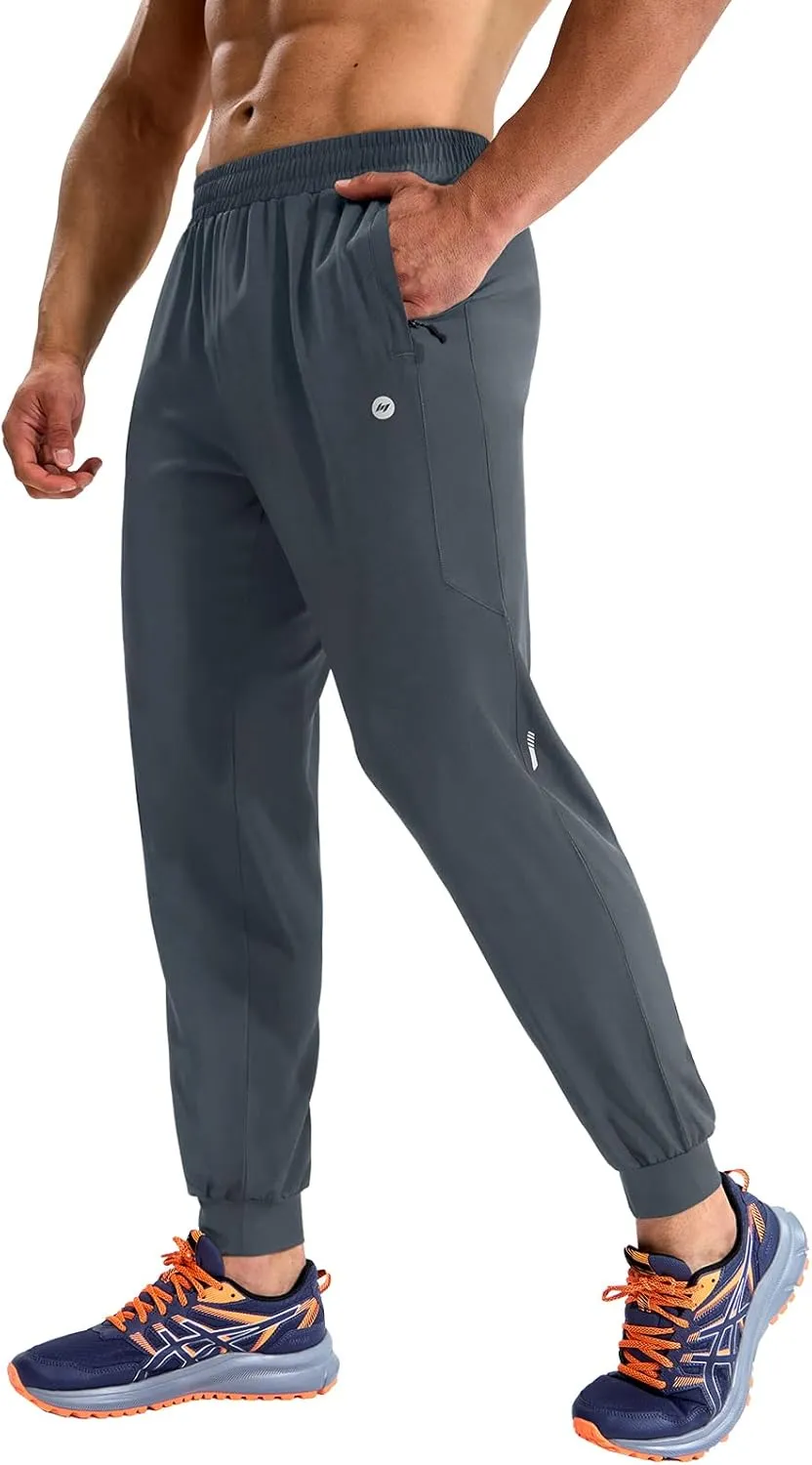 MIER Men's Athletic Running Pants Lightweight Workout Gym Joggers Dry Fit Track Active Sweatpants with Zipper Pockets