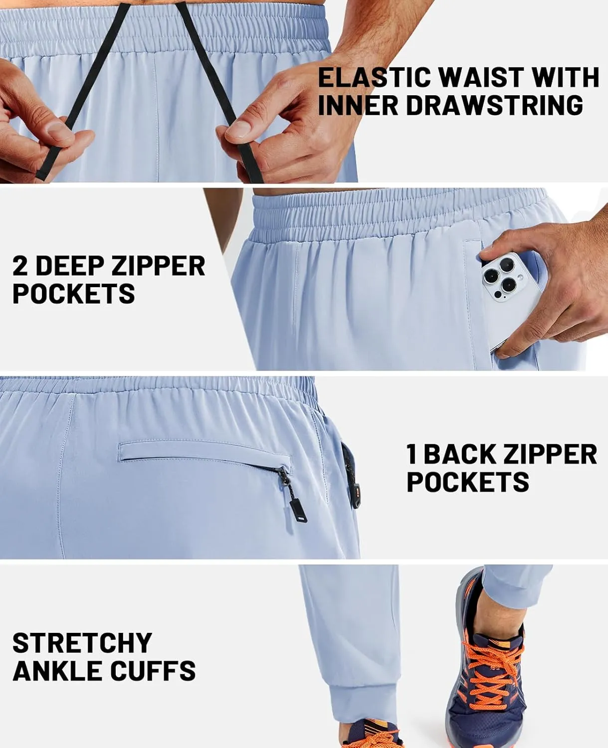 MIER Men's Athletic Running Pants Lightweight Workout Gym Joggers Dry Fit Track Active Sweatpants with Zipper Pockets