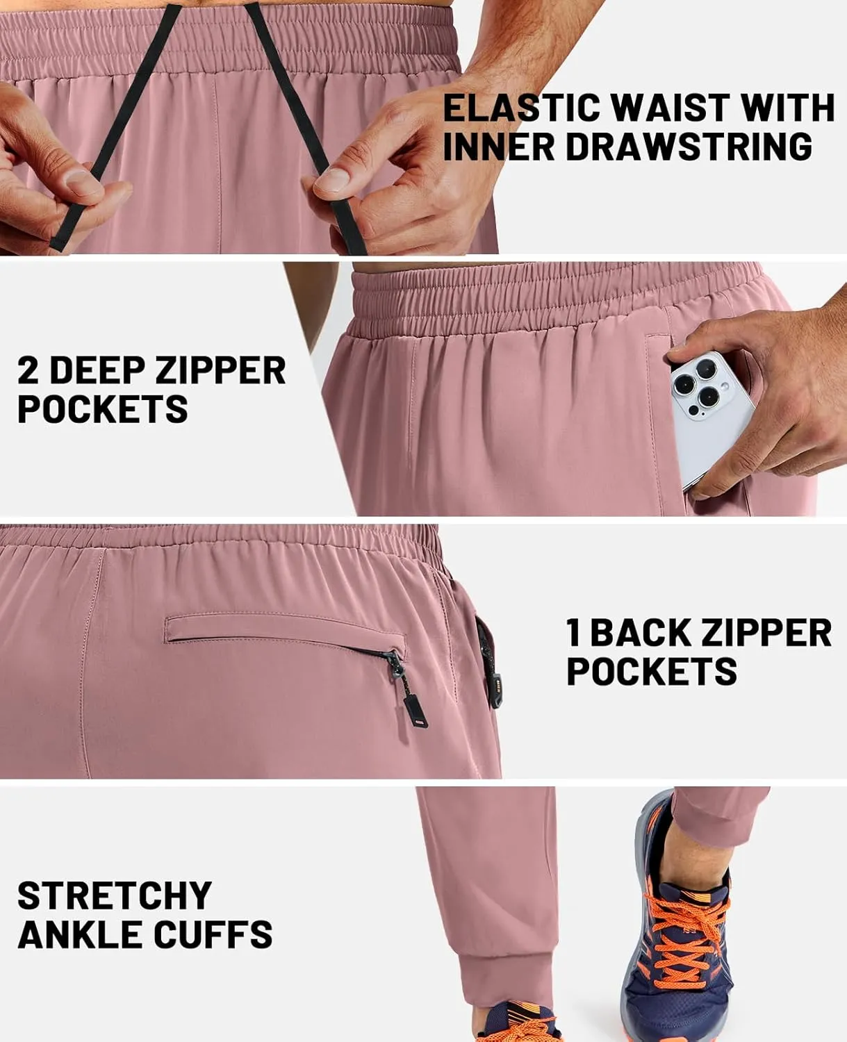 MIER Men's Athletic Running Pants Lightweight Workout Gym Joggers Dry Fit Track Active Sweatpants with Zipper Pockets