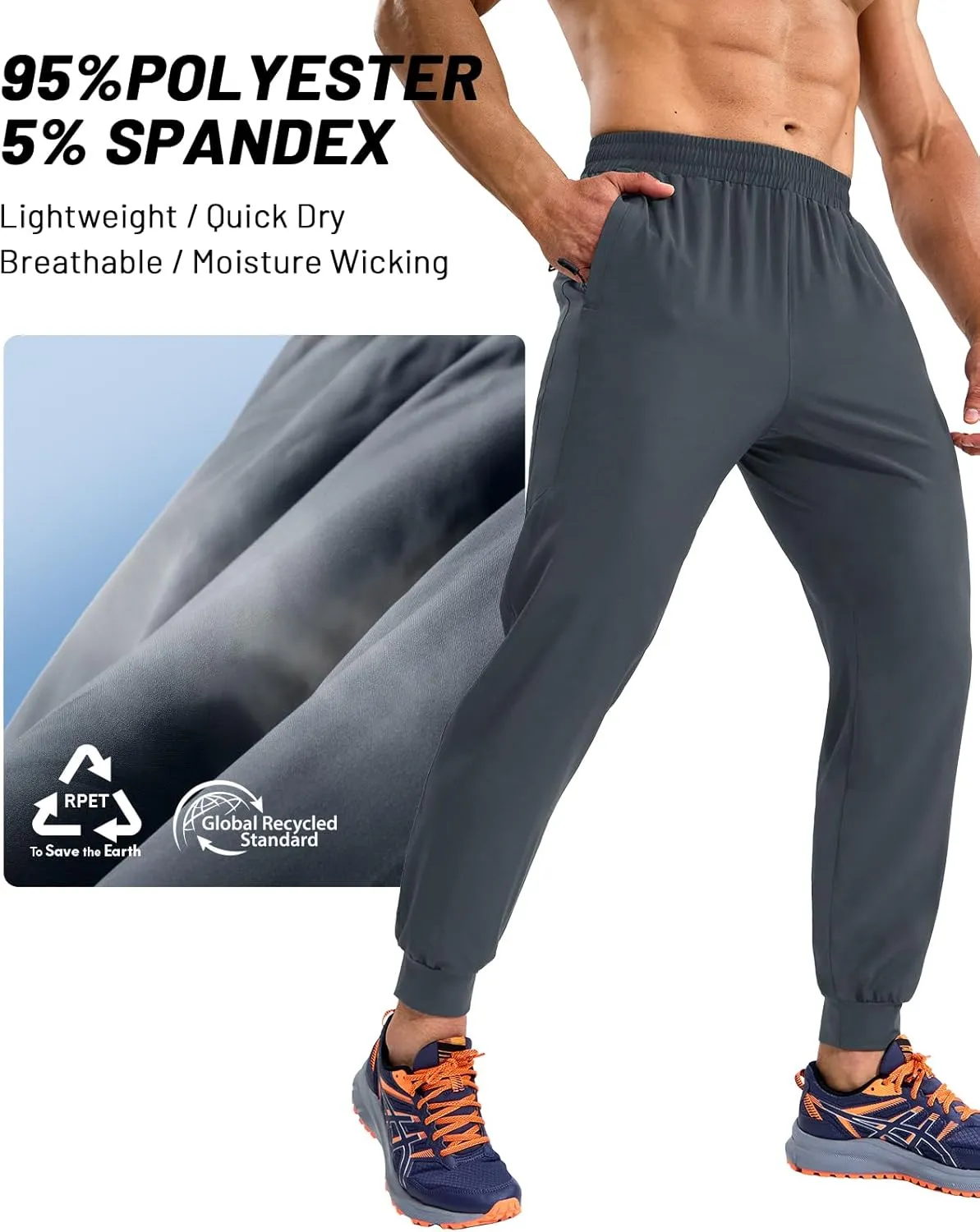 MIER Men's Athletic Running Pants Lightweight Workout Gym Joggers Dry Fit Track Active Sweatpants with Zipper Pockets