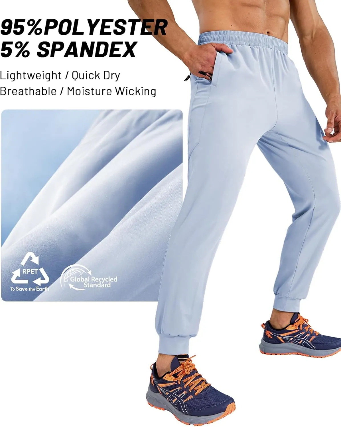 MIER Men's Athletic Running Pants Lightweight Workout Gym Joggers Dry Fit Track Active Sweatpants with Zipper Pockets