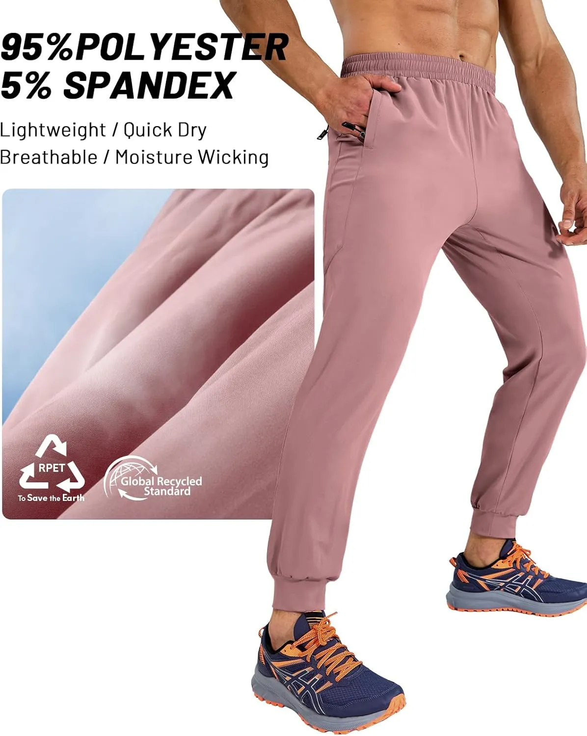 MIER Men's Athletic Running Pants Lightweight Workout Gym Joggers Dry Fit Track Active Sweatpants with Zipper Pockets