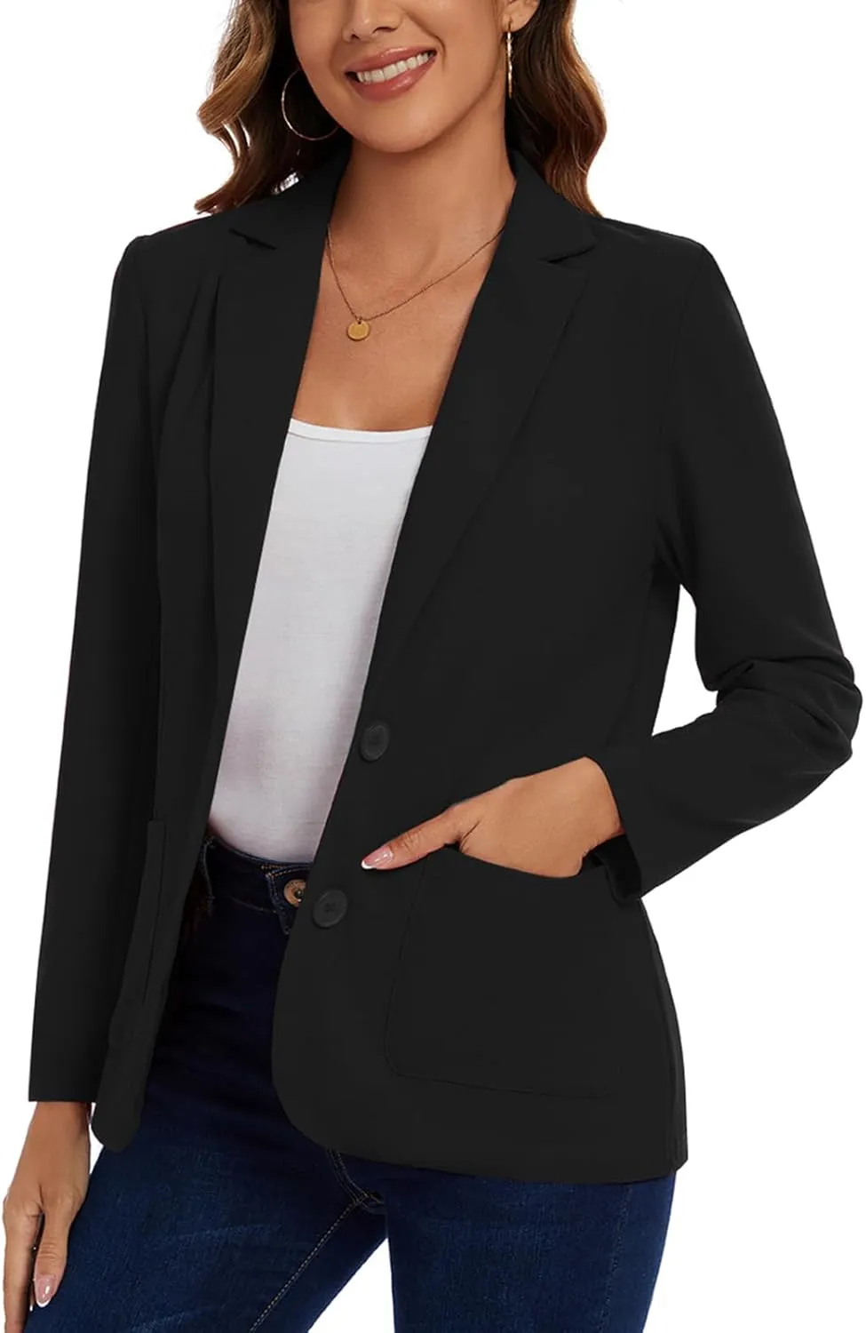 MINTLIMIT Womens Casual Long Sleeve Blazer Button Front Notch Lapel Work Office Business Blazers Jackets with Pockets