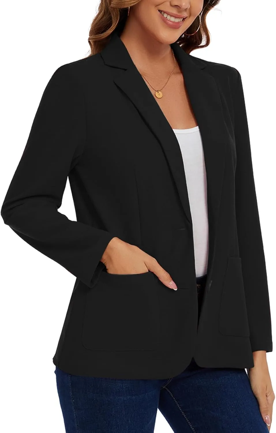 MINTLIMIT Womens Casual Long Sleeve Blazer Button Front Notch Lapel Work Office Business Blazers Jackets with Pockets