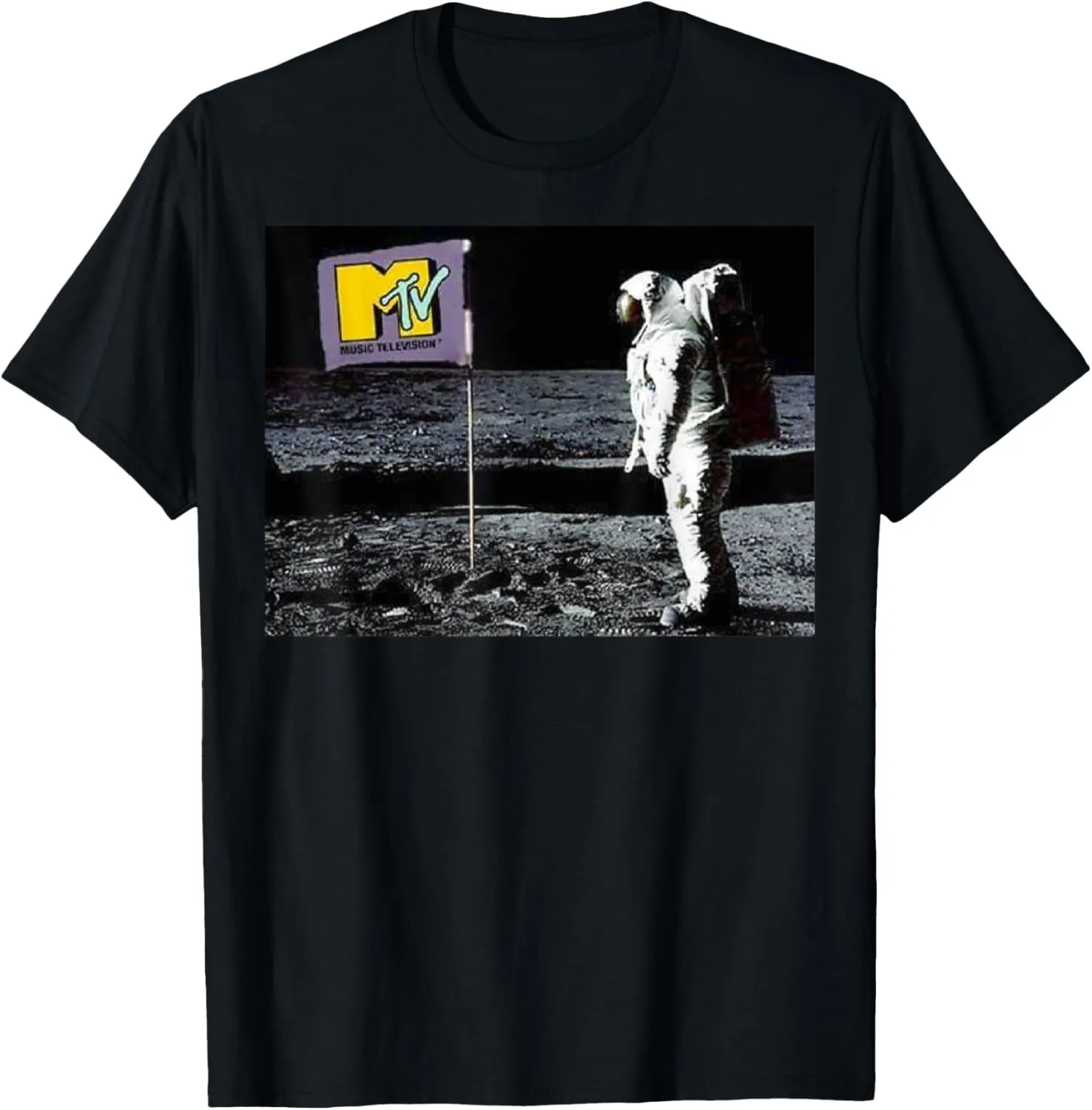MTV Man On The Moon Logo Flag Graphic Short Sleeve T-Shirt