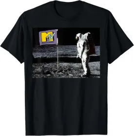 MTV Man On The Moon Logo Flag Graphic Short Sleeve T-Shirt