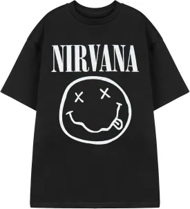 Nirvana Mens T-Shirt | Adults Short Sleeve Graphic Tee in Black Options Grunge Distressed Band Logo Print Apparel Top