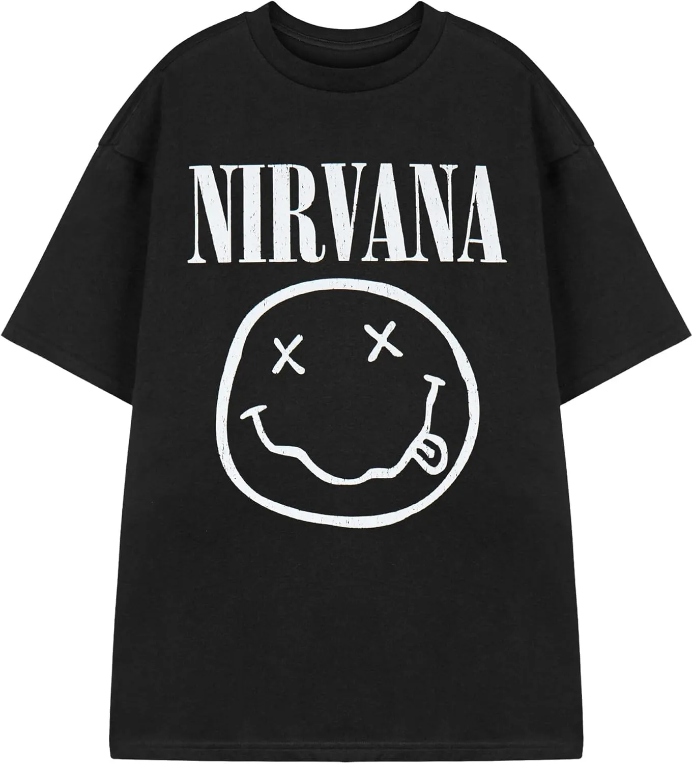 Nirvana Mens T-Shirt | Adults Short Sleeve Graphic Tee in Black Options Grunge Distressed Band Logo Print Apparel Top