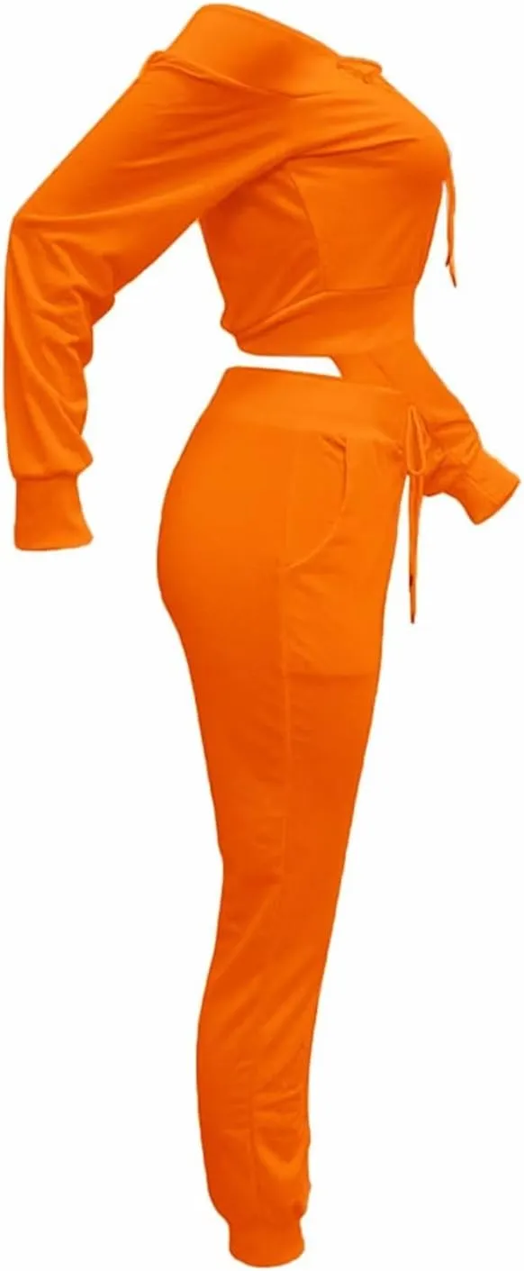 OLUOLIN Women Sexy Long Sleeve Two Pieces Outfits Tracksuit Lace Up Off Shoulder Casual Sweatsuit