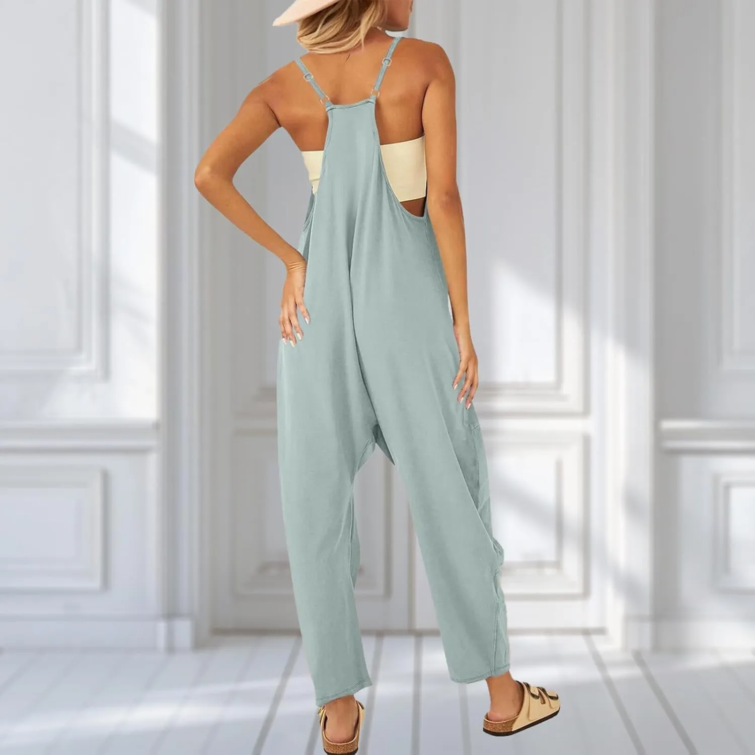 One Piece Jumpsuits for Women Casual Sleeveless Spaghetti Strap Rompers Summer Overalls Beach Vacation Outfits 2025