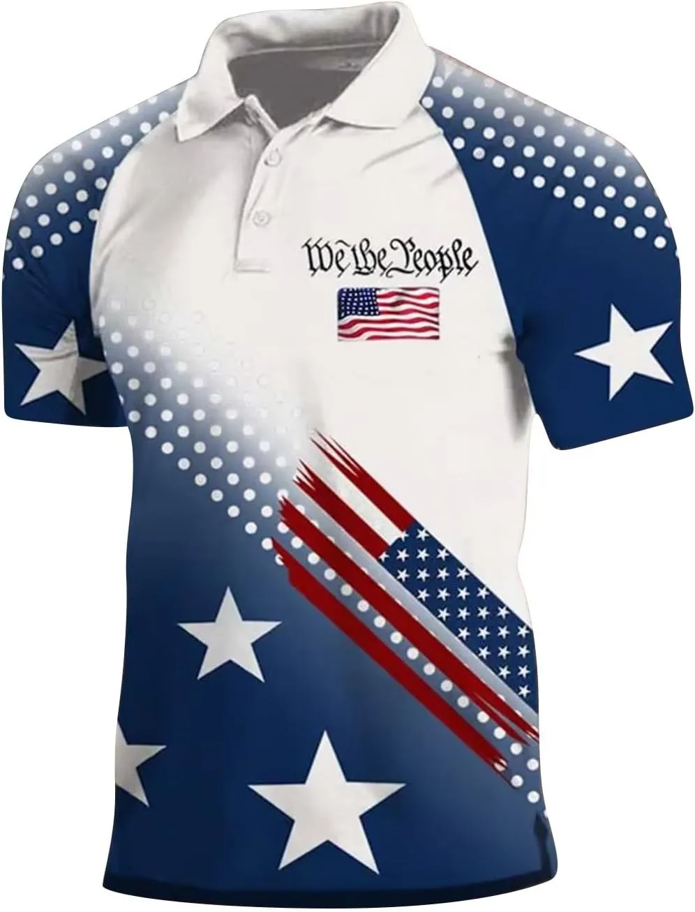 Patriotic Polo Shirts for Men in GOD WE Trust Christian Faith Cross Star Striped Golf Tshirts Raglan Sleeve Work Tops