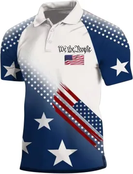 Patriotic Polo Shirts for Men in GOD WE Trust Christian Faith Cross Star Striped Golf Tshirts Raglan Sleeve Work Tops
