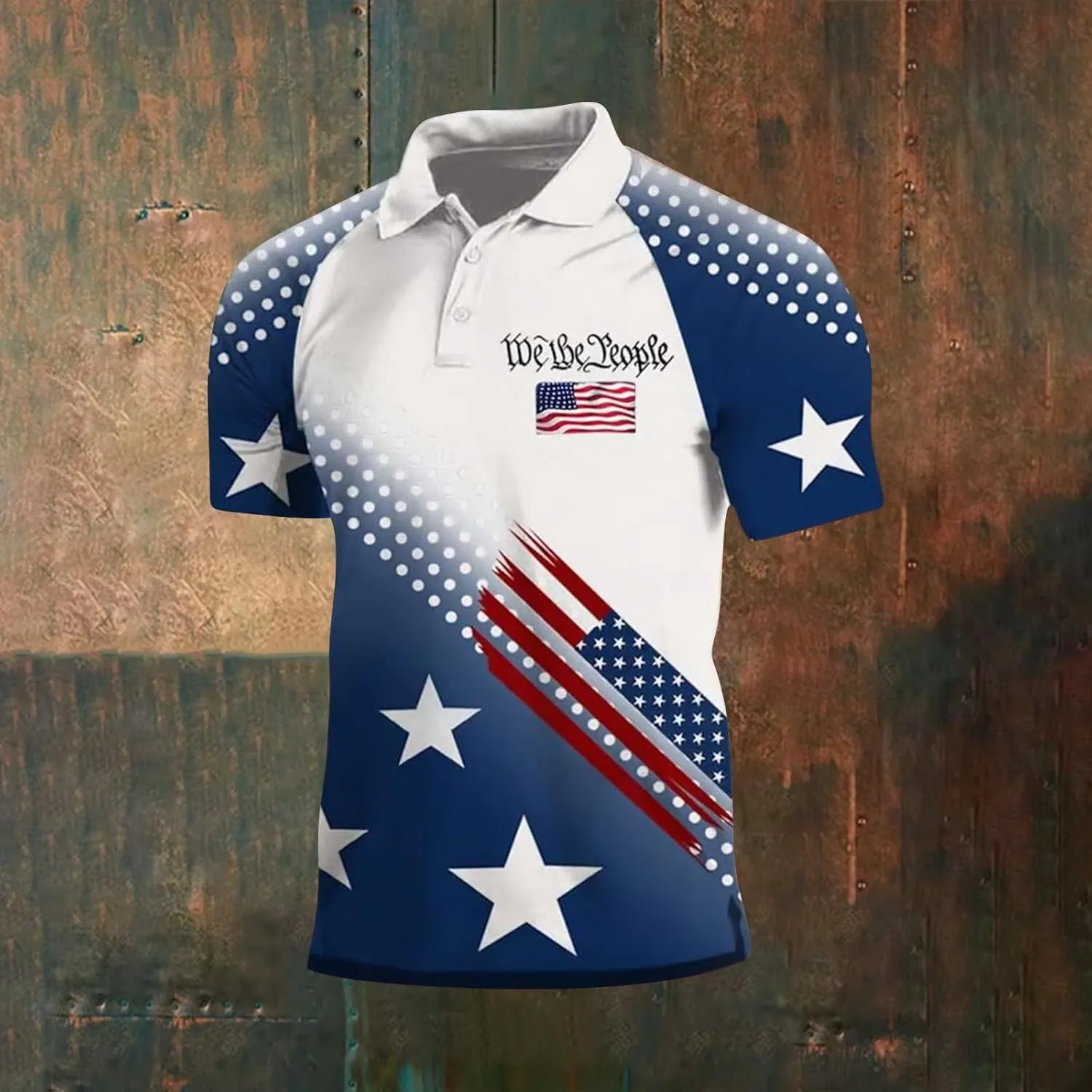 Patriotic Polo Shirts for Men in GOD WE Trust Christian Faith Cross Star Striped Golf Tshirts Raglan Sleeve Work Tops