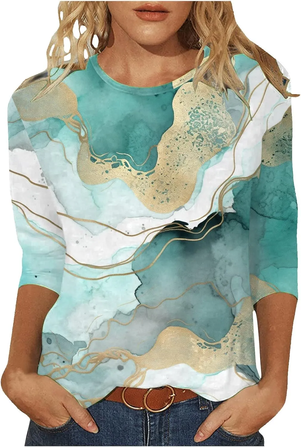 Petite Tops for Women 3/4 Sleeve Comfortable T Shirts for Women Summer Tops Round Neck Fall Long Sleeve Shirts