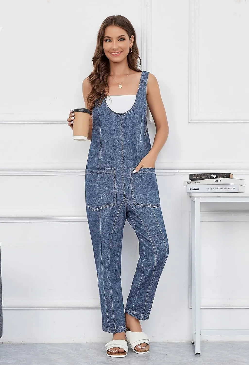 Pink Queen Denim Jumpsuits for Women 2025 Casual Loose Sleeveless Overalls High Waist Baggy Jeans Pants Jumpers with Pockets