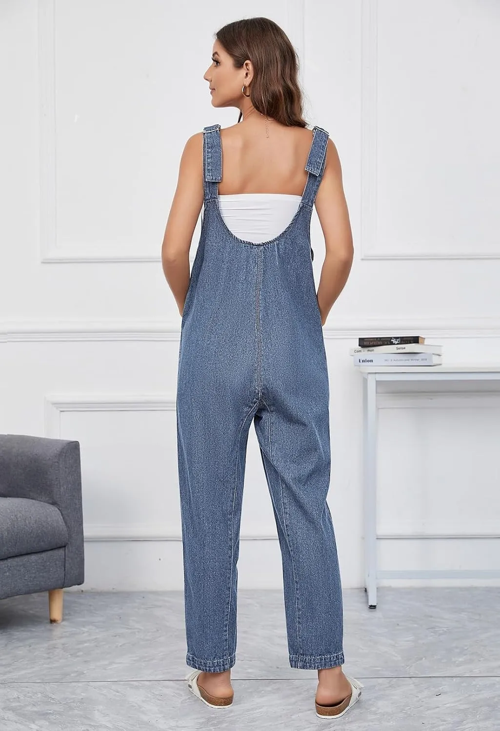 Pink Queen Denim Jumpsuits for Women 2025 Casual Loose Sleeveless Overalls High Waist Baggy Jeans Pants Jumpers with Pockets