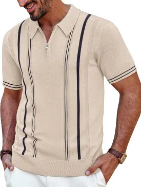 PJ PAUL JONES Mens Polo Shirts Quarter Zip Knit Shirt Vintage Short Sleeve Summer Shirt