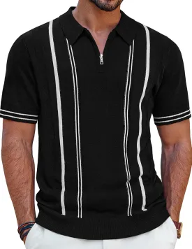 PJ PAUL JONES Mens Polo Shirts Quarter Zip Knit Shirt Vintage Short Sleeve Summer Shirt