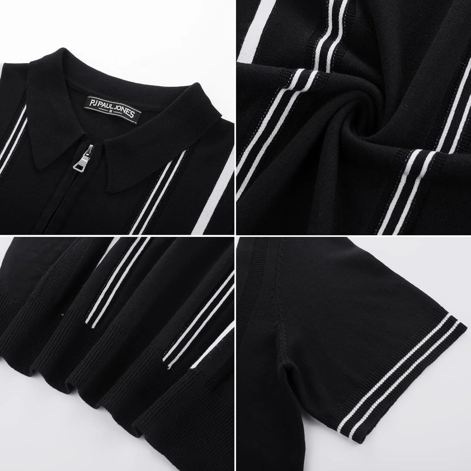 PJ PAUL JONES Mens Polo Shirts Quarter Zip Knit Shirt Vintage Short Sleeve Summer Shirt