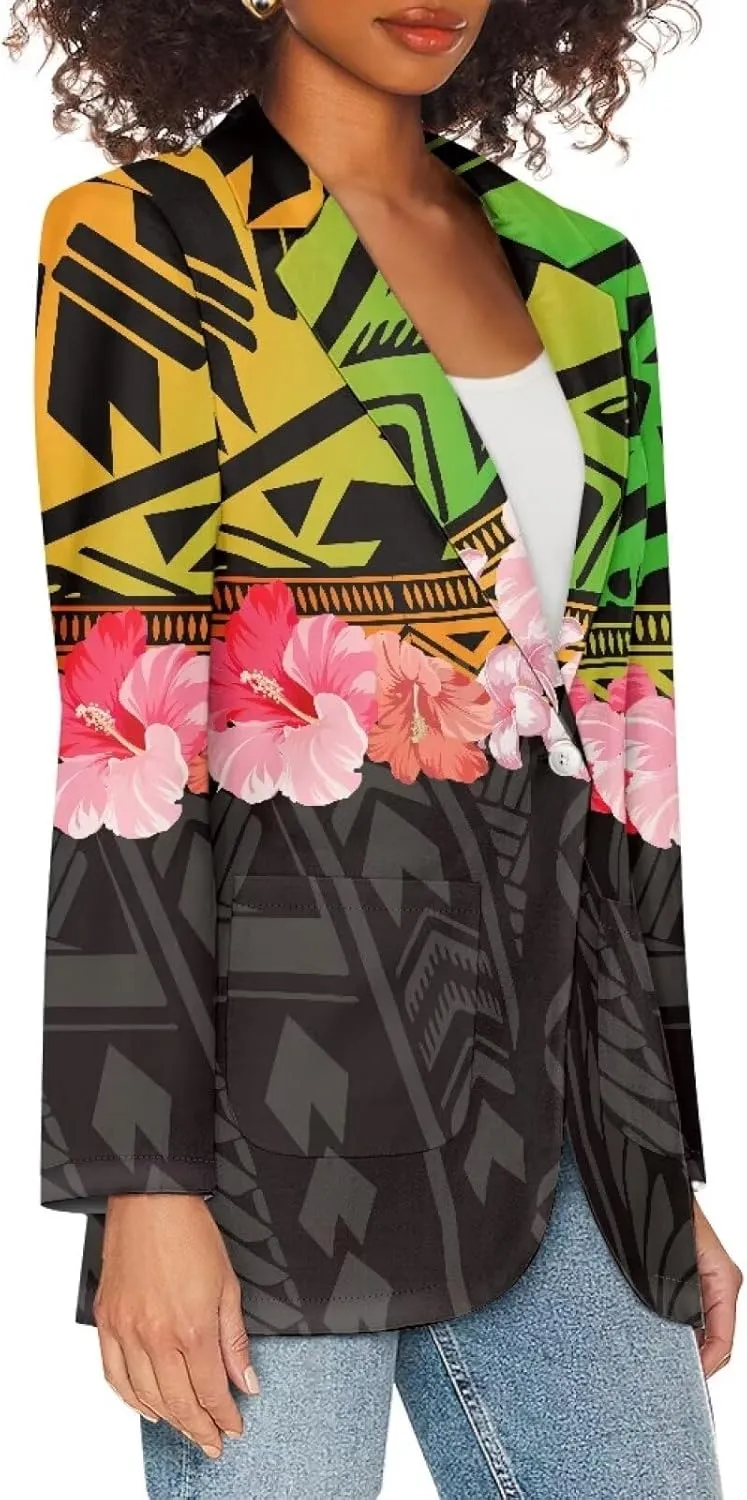 Polynesian Puletasi Samoan Traditional Loose Fit Work Blazers Plus Size Casual Suit Jacket for Women Blazers