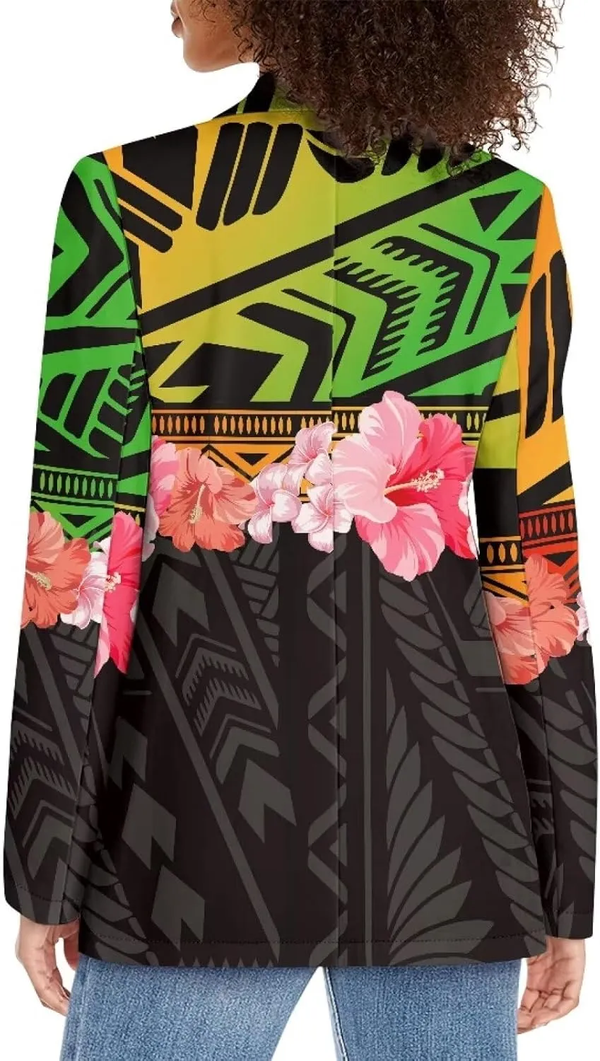 Polynesian Puletasi Samoan Traditional Loose Fit Work Blazers Plus Size Casual Suit Jacket for Women Blazers