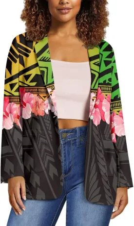 Polynesian Puletasi Samoan Traditional Loose Fit Work Blazers Plus Size Casual Suit Jacket for Women Blazers