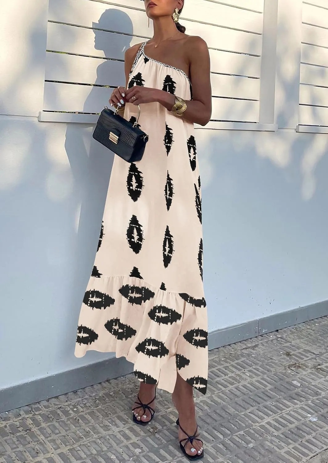 PRETTYGARDEN Women's 2025 Summer Maxi Dresses One Shoulder Printed Flowy Boho Beach Vacation Long Sundress