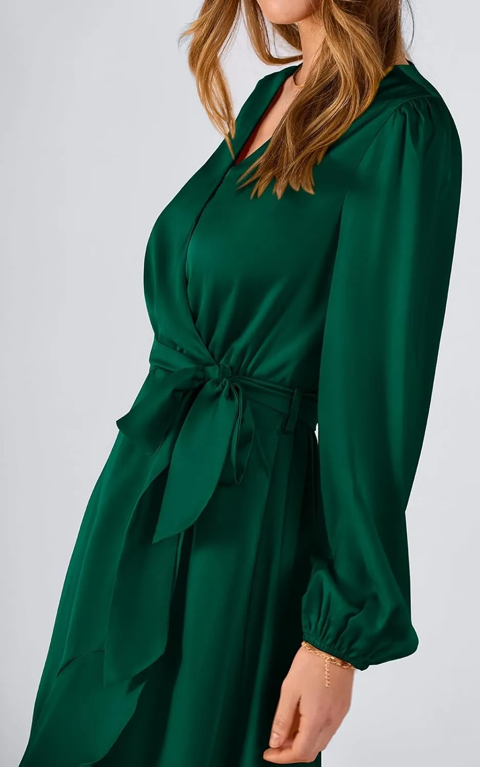 PRETTYGARDEN Women's Spring Dresses Casual Long Sleeve Wrap V Neck Maxi Dress Ruffle High Low Wedding Guest Dress Spring 2025
