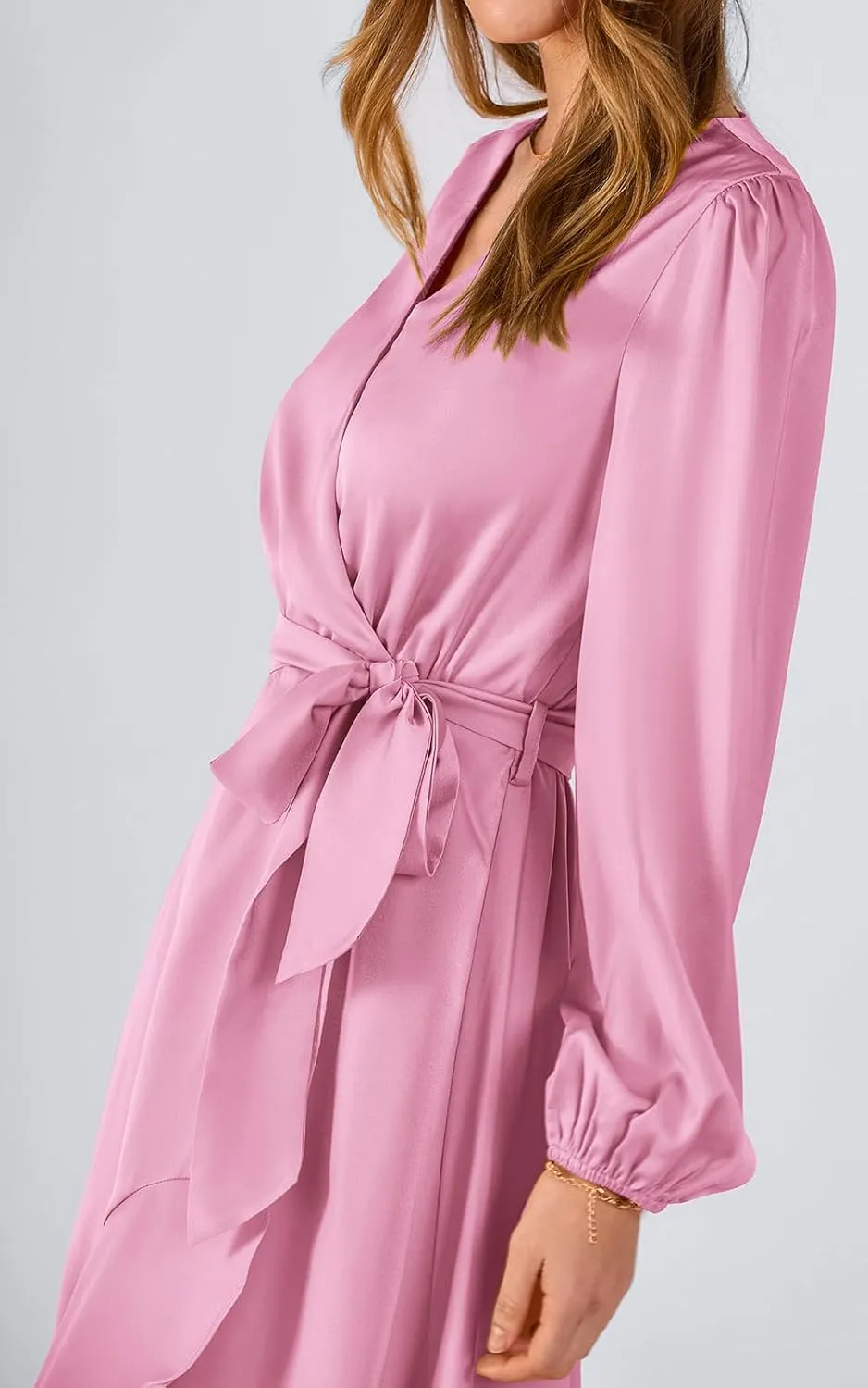 PRETTYGARDEN Women's Spring Dresses Casual Long Sleeve Wrap V Neck Maxi Dress Ruffle High Low Wedding Guest Dress Spring 2025