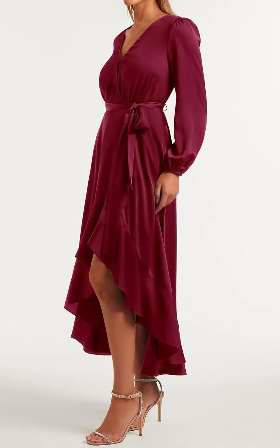 PRETTYGARDEN Women's Spring Dresses Casual Long Sleeve Wrap V Neck Maxi Dress Ruffle High Low Wedding Guest Dress Spring 2025