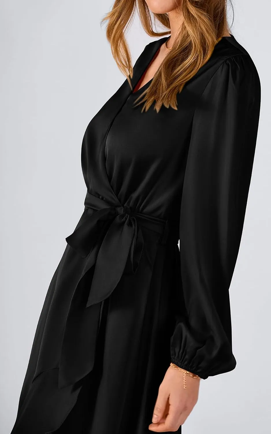 PRETTYGARDEN Women's Spring Dresses Casual Long Sleeve Wrap V Neck Maxi Dress Ruffle High Low Wedding Guest Dress Spring 2025