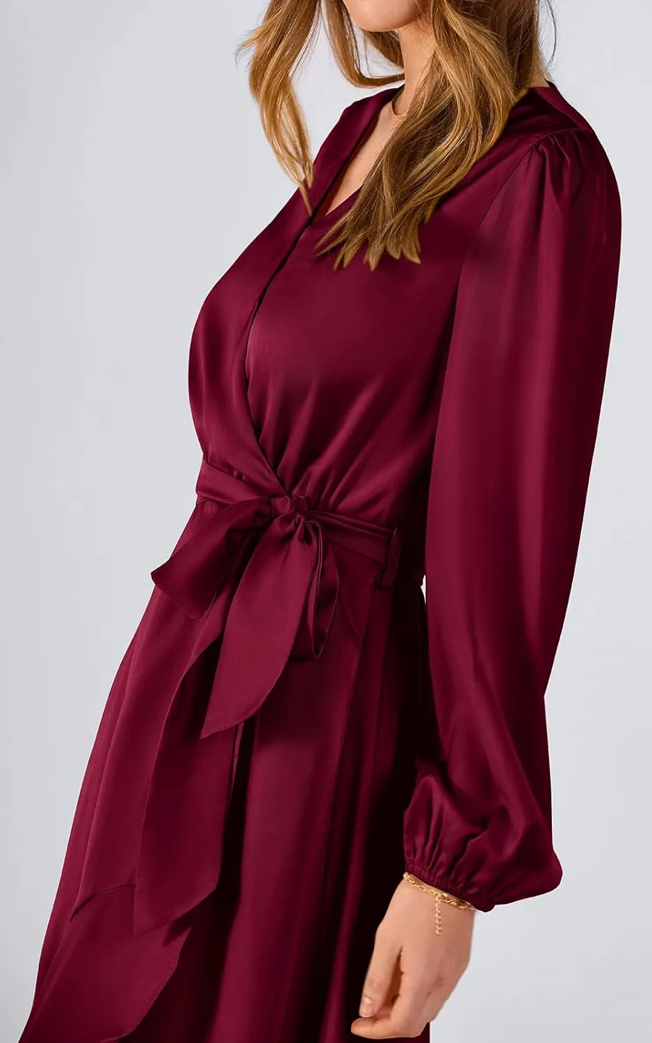 PRETTYGARDEN Women's Spring Dresses Casual Long Sleeve Wrap V Neck Maxi Dress Ruffle High Low Wedding Guest Dress Spring 2025