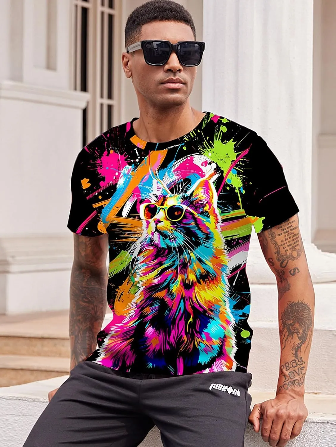 RAISEVERN Mens T-Shirts Cool Novelty Crewneck Short Sleeve Funny Graphic Top Casual Tees for Women