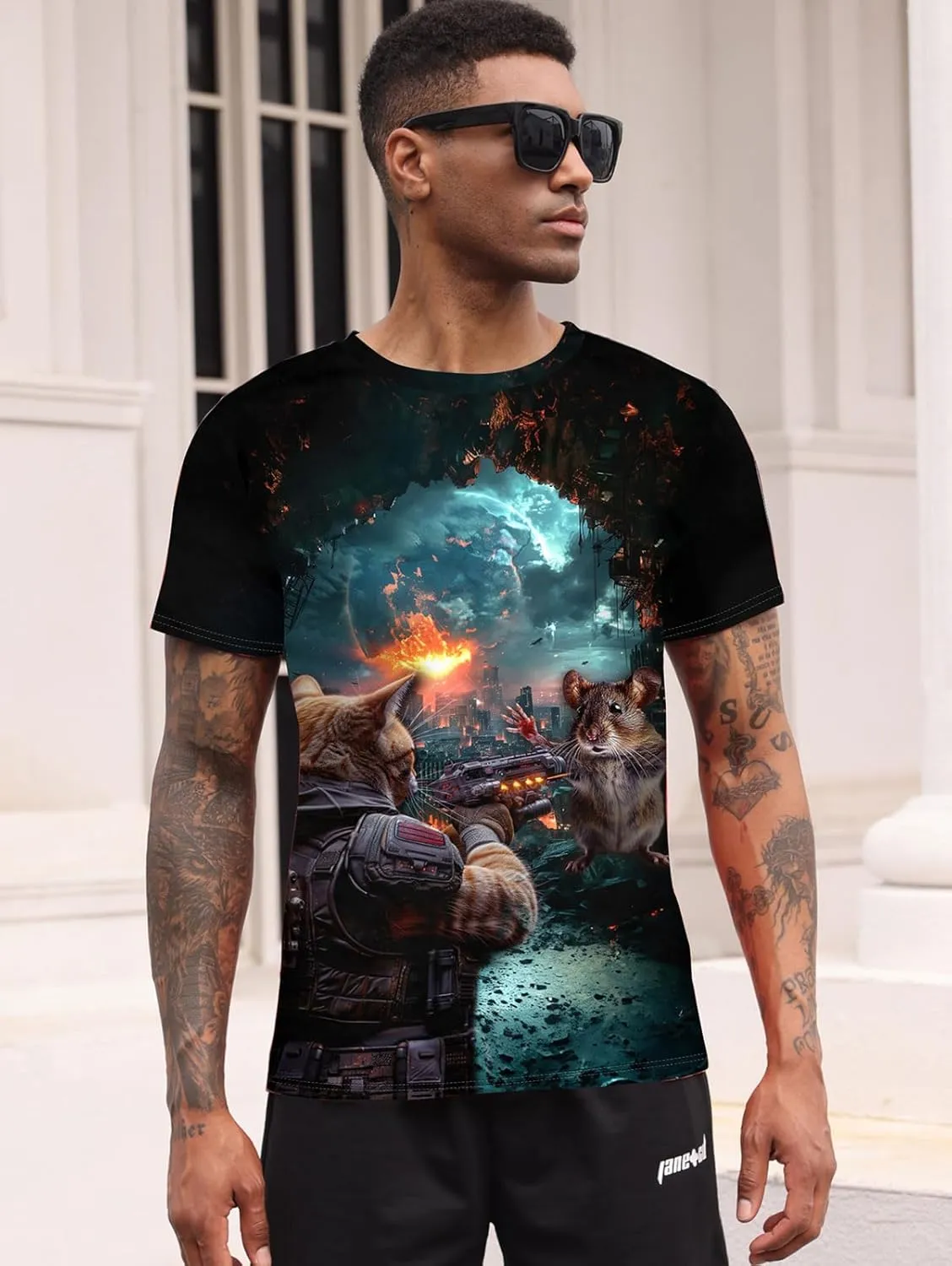 RAISEVERN Mens T-Shirts Cool Novelty Crewneck Short Sleeve Funny Graphic Top Casual Tees for Women
