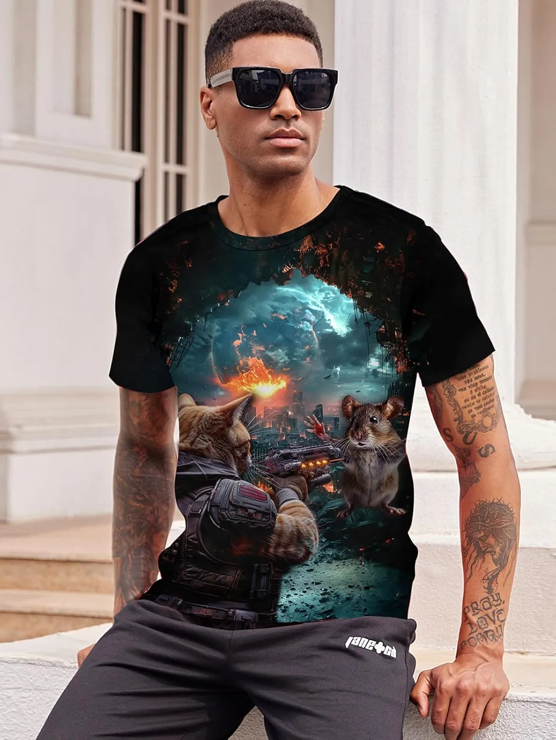 RAISEVERN Mens T-Shirts Cool Novelty Crewneck Short Sleeve Funny Graphic Top Casual Tees for Women