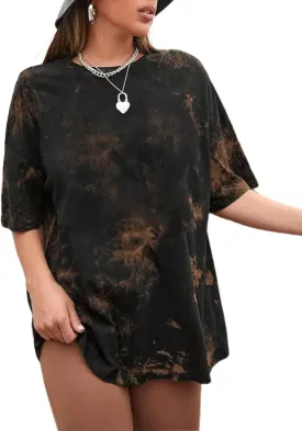 Remidoo Women's Casual Crewneck Short Sleeve Tie Dye Oversized T Shirt Graphic Tee Top