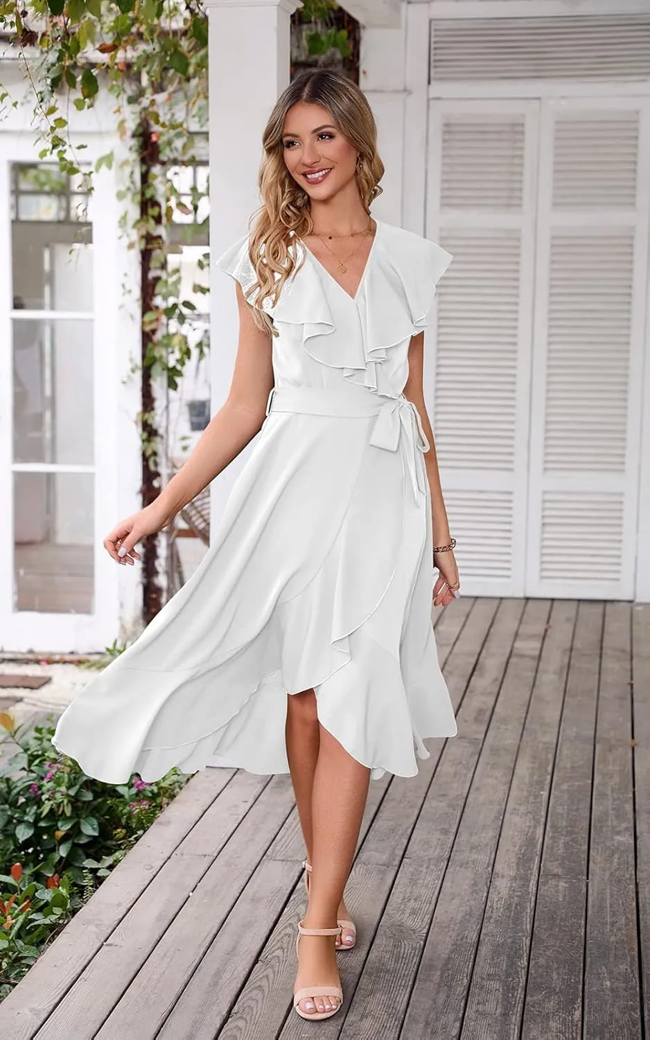 RETTYGARDEN Women's 2025 Summer Cross Midi Dress Casual Boho Deep V Neck Short Sleeve Ruffle Hem Split Beach Long Dresses