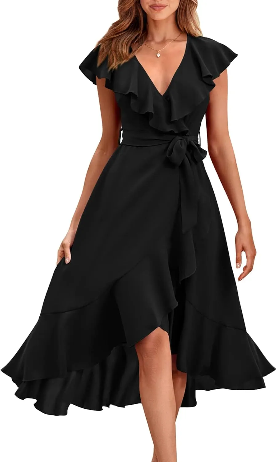 RETTYGARDEN Women's 2025 Summer Cross Midi Dress Casual Boho Deep V Neck Short Sleeve Ruffle Hem Split Beach Long Dresses