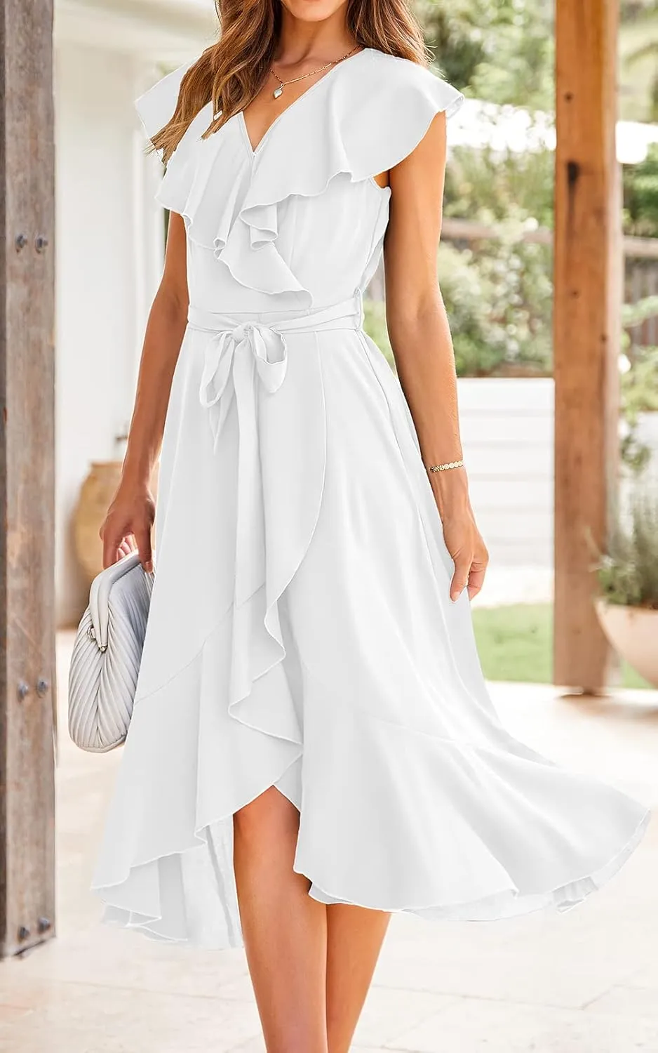 RETTYGARDEN Women's 2025 Summer Cross Midi Dress Casual Boho Deep V Neck Short Sleeve Ruffle Hem Split Beach Long Dresses